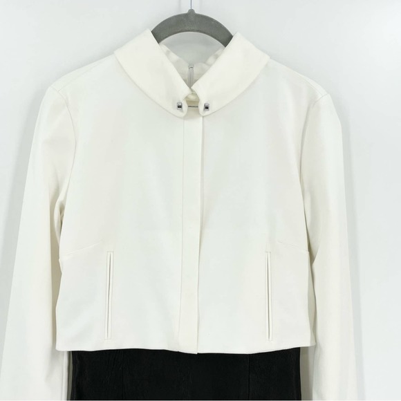 SALLY LAPOINTE Mixed Media Dress White Structure Top Faux Leather Skirt Size 4 - Picture 3 of 16